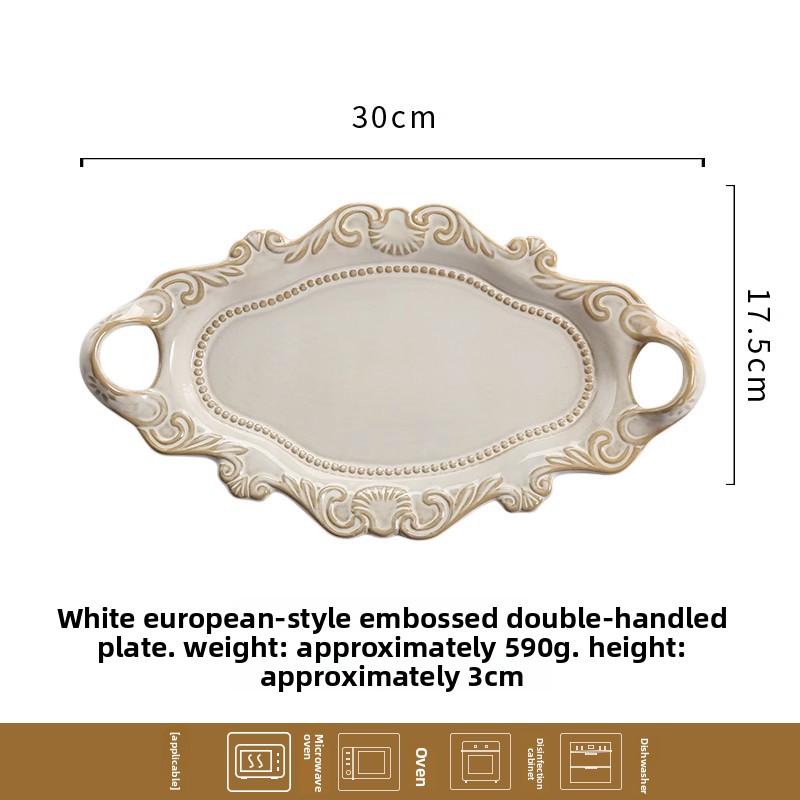 Plaque à double oreille beige-Kiln blanc ovale-blanc européen en relief