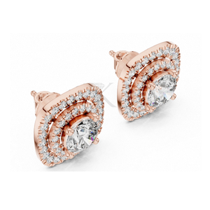 Brilliant Round Cut Lab Grown Diamond Double Halo Tops In Solid Gold For Women Featuring Secure Screw <b>Backs</b> Luxury Fine <b>Earrings</b> - Product Image 4