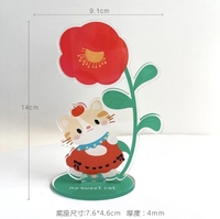 Support de bureau en acrylique avec motif de chat de dessin animé et fleurs, pince pour bloc-notes et photos, petit cadeau décoratif