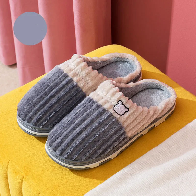 Couple cotton slippers custom logo indoor bedroom warm plush slipper unisex anti-slip sole home slippers for men