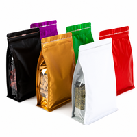 Sachet à fond plat à fermeture éclair en aluminium mat avec fenêtre latérale, scellé sur huit côtés, pour l'emballage du thé - Vente en gros, stock disponible
