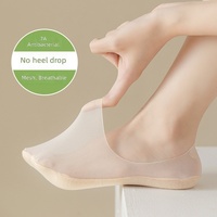 Chaussettes courtes d'été pour femmes en soie glacée fine, sans couture, tissées à double aiguille, respirantes, doublées coton, coupe basse, antidérapantes en silicone