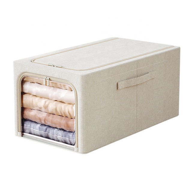 Factory Large Customized Logo Collapsible Fabric Cotton Linen Storage Boxes Rectangle Shape for Clothes and Toy Organizer