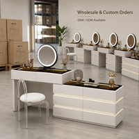 Ensemble de coiffeuse moderne blanc crème avec miroir LED et éclairage réglable trois couleurs, meuble de rangement pour chambre et salle de bain