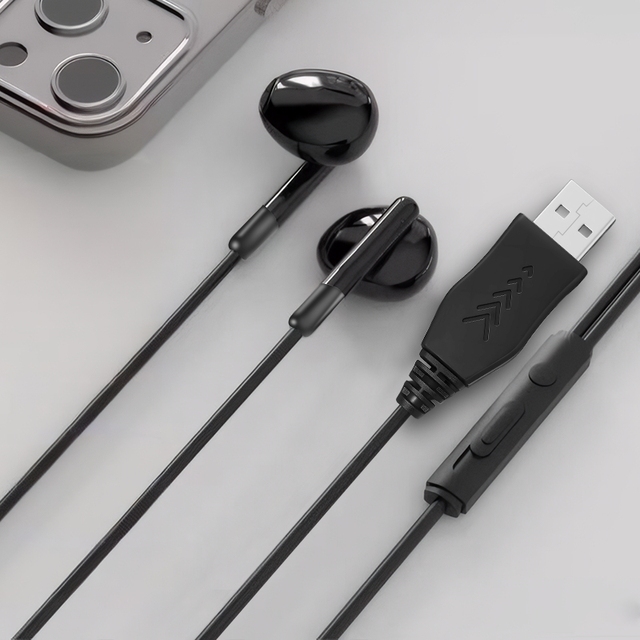 2025 Hot Sale In-Ear USB Wired Headset with Microphone and Volume Control Gaming Earphones Hi-Fi Wired Earbuds for PC Computer
