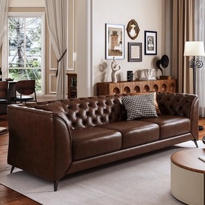 Vendita calda Vintage classici divani in pelle cerata per soggiorno rustico marrone divano mobili per la casa stile storico tartine De Salon - Product Image 3