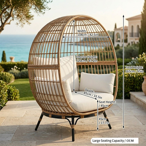 Fauteuil œuf surdimensionné en osier pour intérieur et extérieur, avec 4 coussins, pour <span class=keywords><strong>jardin</strong></span>, salon ou terrasse, avec structure en acier - Product Image 6