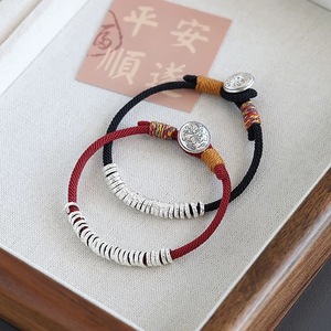 Pure Silver Coiled <b>Bracelet</b> Red Black <b>Rope</b> Version Flower Pattern Women's Gift Jewelry - Product Image 1