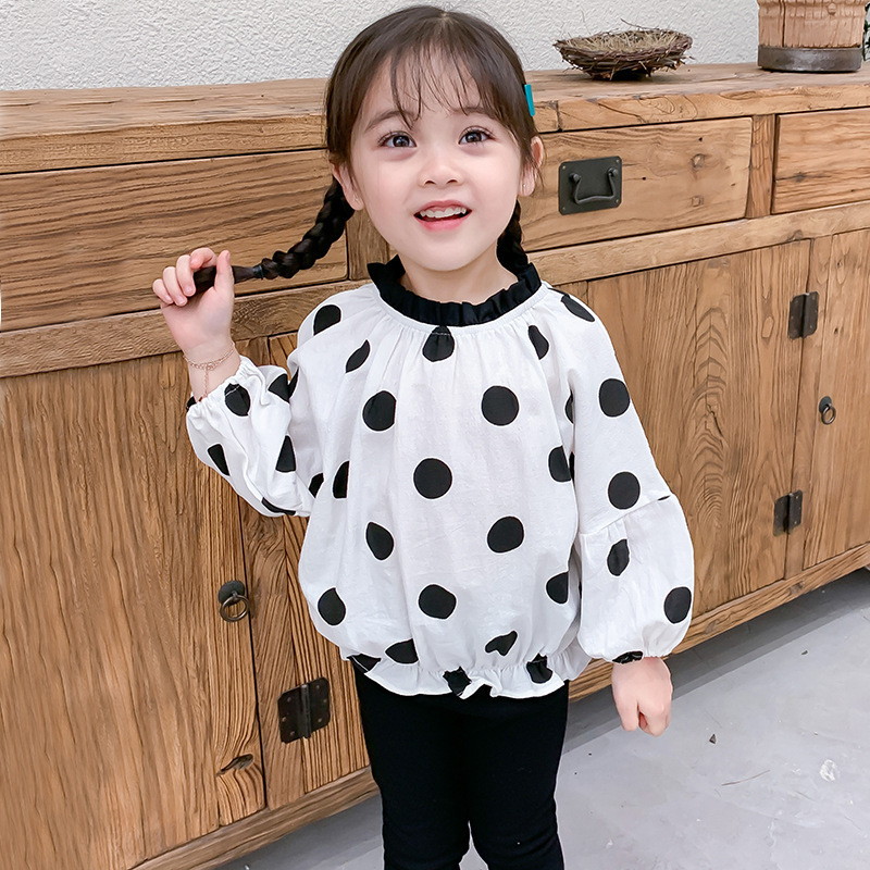 Осеняя детская одежда для девочек, футболки для мальчиков; Летняя одежда для малышей; Детская одежда с длинными рукавами для девочек; Топ в горошек для девочки, топы рубашки Повседневная Блузка для девочек, Лидер продаж