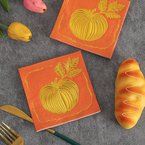 Pumpkin Pattern <b>Paper</b> Napkins 12.5x12.5cm Three Layer Printed Thanksgiving Party Use 20 Sheets Per Pack - Product Image 2