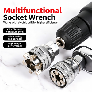 Clé à douille universelle réglable, douille de 10 à 19 mm avec adaptateur de perceuse de 3/8 pouces, compatible avec les hexagonales pour la réparation automobile - Product Image 1