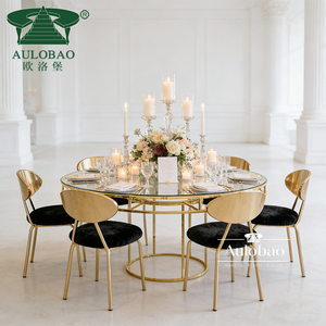Banquet Hall Round Stainless Steel Glass <b>Mirror</b> Top Dining <b>Table</b> with Modern Design for Wedding Hotel & Outdoor Use - Product Image 6