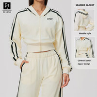 Nouveau Blouson de Sport Décontracté pour Femme avec Logo Personnalisé, Rayures Colorées, Col Montant et Fermeture Éclair – Idéal pour le Yoga et l'Hiver