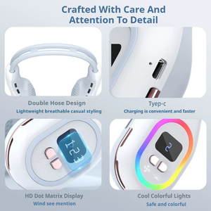 Ventilateur de cou pliable sans lame portable avec chargement USB à l'extérieur Batterie rechargeable Lumière ambiante multicolore - Product Image 4