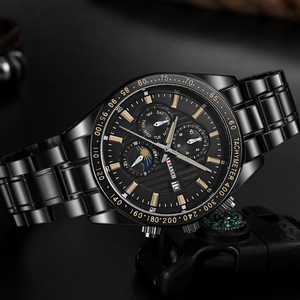 Racing Inspired Mens Chronograph Watch Tachymeter Bezel Luminous Dial Stainless Steel Band Sport Wristwatch - Product Image 6