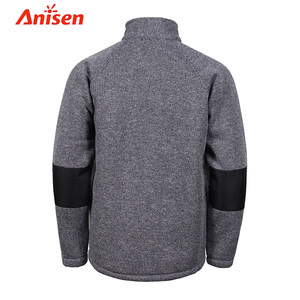 100% Polyester Streetwear Logo Sherpa Lining Heather <strong>Grey</strong> Knit Men Random Size <strong>Fleece</strong> Custom <strong>Jacket</strong> - Product Image 3