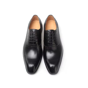 Chaussures Oxford en cuir véritable de style britannique haut de gamme pour hommes, à lacets, bout pointu, fabriquées à la main, chaussures de marié, semelle en caoutchouc - Product Image 1
