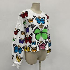 Felpe da Donna Personalizzate con Maniche Lunghe in Ciniglia e Paillettes a Forma di <span class=keywords><strong>Farfalla</strong></span>, Orlo Morbido Tagliato a Ram - Product Image 3