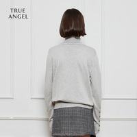 Pull en tricot fin pour femme, décontracté, d'automne, avec détails boutonnés et col roulé