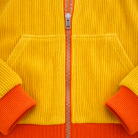 Sweat à capuche zippé oversize en velours côtelé doux, jaune-orange, avec bordure côtelée, fermeture éclair métallique, poche kangourou, style streetwear pour homme