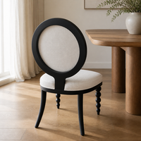 Chaise de salle à manger moderne avec dossier médaillon, rembourrée en lin bouclé, pieds en bois massif, siège d'appoint pour salon, hôtel, écologique