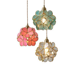 Creative Brass Glass Pendant Light Minimlistic Flower Shape Switch Control Kids Room <b>Bedside</b> Dining Room 3000K Warm <b>White</b> AC - Product Image 1