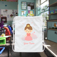 Sac à dos à cordon blanc personnalisé pour enfants, motif princesse de dessin animé, JOPHY CO. |   100% coton |