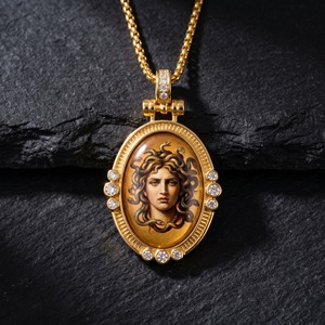 Pendentif Tête de Serpent Méduse Vintage en Laiton Plaqué Or avec Zircon et Émail Fait Main, Collier Gothique Tendance, Bijou pour Réseaux Sociaux - Product Image 1