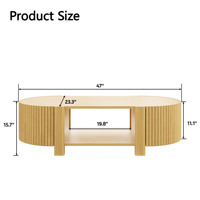 Ensemble de tables de salon 3 pièces avec 1 table basse et 2 tables d'appoint, bois massif en caoutchouc, porte à fermeture douce, naturel, 47 pouces