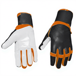 SAAR INDUSTRIES Leather Baseball Batting Gloves Black White Orange Ambidextrous <b>Hook</b> Loop Closure Durable Wrist Support High - Product Image 1