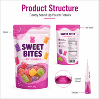 Pochette refermable mate anti-humidité avec logo personnalisé, en aluminium alimentaire + PET/PE, pour bonbons, gommes et confiseries