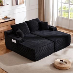 Modern <b>Inflatable</b> Loveseat <b>Sofa</b> Modular Design Eco-Friendly Ribbed Corduroy Fabric Square Shape Two-Seater - Product Image 1