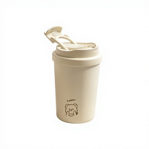 แก้วกาแฟพกพาแบบสองช่องใส่เครื่องดื่ม ผลิตจากสแตนเลส 316L ป้องกันการรั่วซึม ป้องกันกลิ่น  สามารถสกรีนโลโก้ได้ สีขาวนม ดีไซน์สวยงาม - Product Image 1