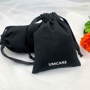 Wholesale Custom Black Cotton Canvas <b>Drawstring</b> Bag With White Printed Logo for Handbag Hat Cap Shoe Packaging Dust <b>Pouch</b> - Product Image 2