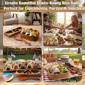 Acacia Wood Rice Ball Mold Set 3 Pcs Triangle Shape Handmade Sushi Tool For Bento DIY - Product Image 5