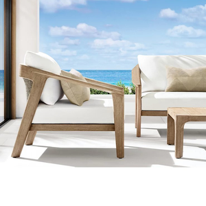 Bộ bàn ghế <span class=keywords><strong>sofa</strong></span> ngoài trời bằng mây đan, kiểu dáng cổ điển, chất liệu gỗ tếch, dành cho một người, năm 2025, bàn trà ngoài trời, nội thất thư giãn. - Product Image 1