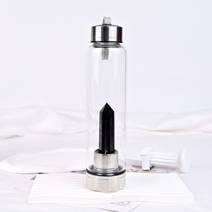 Vente chaude <span class=keywords><strong>Pierre</strong></span> <span class=keywords><strong>De</strong></span> Guérison En Acier Inoxydable <span class=keywords><strong>Elixir</strong></span> Noir Obsidienne Cristal Naturel Tour Point Bouteille D'eau pour L'énergie - Product Image 1