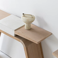 Table d'appoint de salon en bois de chêne recyclé et béton, style scandinave moderne