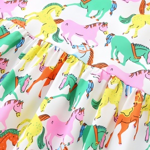 Vestito Casual Estivo per Bambine con Stampa di Cavalli Colorati, Maniche Corte, in Cotone, Linea ad A, per Uso Quotidiano di Bambini e Bimbi Piccoli - Product Image 4