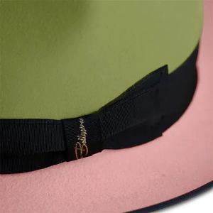 Olive Green pink Wool Fedora <b>Hat</b> With Black <b>Band</b> Unisex Adult Casual Spring Autumn Formal Style - Product Image 4
