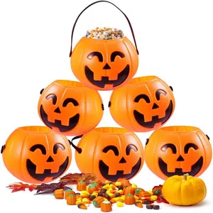 Mini Halloween Portable Pumpkin Bucket Halloween Luminous Pumpkin Candy Bucket Treat or Trick Sugar Bag for Children