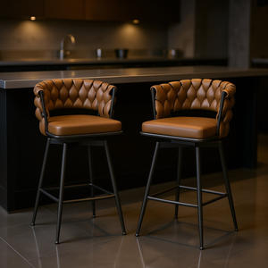 Juego de taburetes de bar de cuero técnico de 28 pulgadas con base metálica giratoria de 360°, silla para isla de cocina, diseño moderno y contemporáneo - Product Image 2