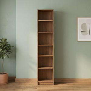 Étagère à livres moderne en teck à 6 niveaux avec des étagères ouvertes géométriques fines - Product Image 2