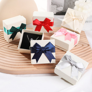 Jewelry Packaging Box Square With <b>Bow</b> Necklaces Rings Earrings Storage Simple Design Moisture Proof - Product Image 1