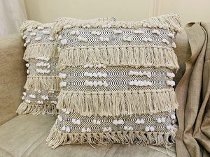 Fundas de cojín decorativas geométricas de algodón de 18x18 pulgadas estilo bohemio cojines de asiento tejidos a mano para uso en sofá y sofá - Product Image 5