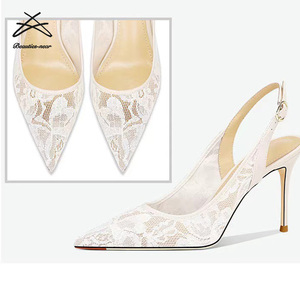 Donne di alta qualità di nuova moda Sexy in pizzo da sera <span class=keywords><strong>scarpe</strong></span> con <span class=keywords><strong>tacco</strong></span> a punta a <span class=keywords><strong>tacco</strong></span> alto con <span class=keywords><strong>tacco</strong></span> Slingback glitterato <span class=keywords><strong>scarpe</strong></span> con <span class=keywords><strong>tacco</strong></span> - Product Image 6