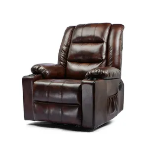 Chaise inclinable en cuir PU pour salon, fauteuil de Massage, avec culbuteur thermique, couleur marron, pour Home cinéma
