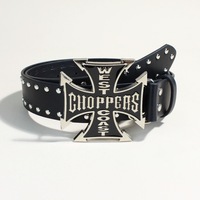 Ceinture en cuir PU à rivets punk pour femmes et hommes, style vintage West Coast Choppers, boucle en métal croix de fer, ceinture gothique rock streetwear