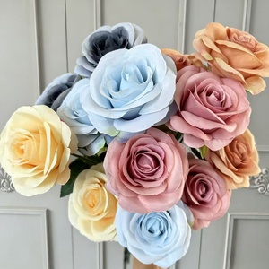 Rosas Artificiales de Seda, 3 Cabezas, Precio al por Mayor, Rosas Falsas Realistas para Decoración de Paredes, Jarrones, Bodas, Fiestas, Suministros Florales para Manualidades - Product Image 3