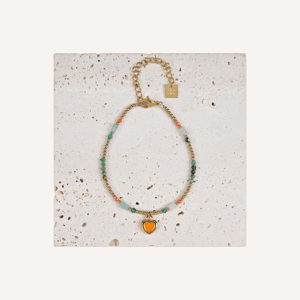 Pulsera de acero inoxidable con nácar dorado y dije de corazón, cuentas multicolor, estilo bohemio, joyería para mujer - Product Image 2